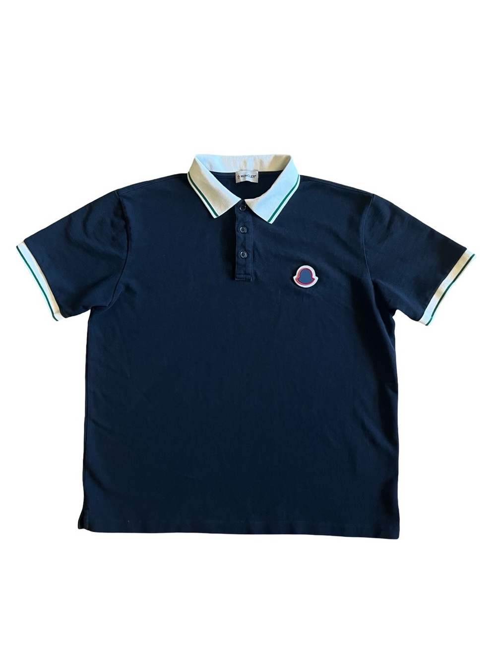 MONCLER Logo Patch Tri-Color Black Pique Polo Shirt Contrast Collar Designer XXL